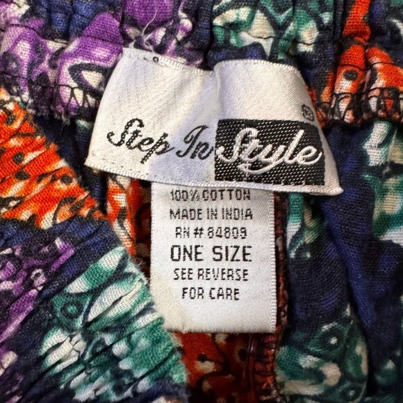 Vtg Skirt Womens One Size Bohemian Cotton Colorful Abstract Pattern Bow Art Wear - Picture 3 of 6